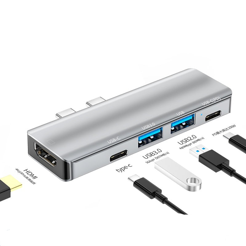 NÖRDIC 2 till 5 USB-C Dockningssstation för MacBook Pro och Air 1xHDMI 4K30Hz 1xUSB-C 1xUSB-C PD100W 1xUSB-A 3.0 1xUSB-A 2.0