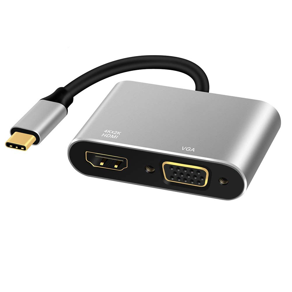 NÖRDIC USB C till HDMI 4K i 30HZ och VGA 1080P Mirror och Extended Mode 10cm kabel Aluminium Space Grey