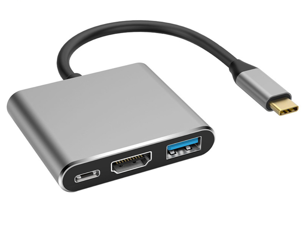 NÖRDIC 1 till 3 Dockningstation USBC to 1xHDMI 4K 30Hz 1xUSBC 60W PD och 1xUSB A 3.1 5Gbps för PC, Macbook och Nintendo Switch