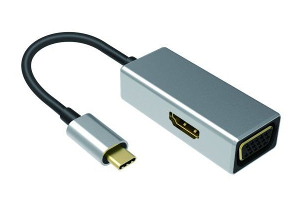 NÖRDIC USB C till HDMI 4K i 30HZ och VGA 1080P Mirror och Extended Mode 10cm kabel Aluminium Space Grey