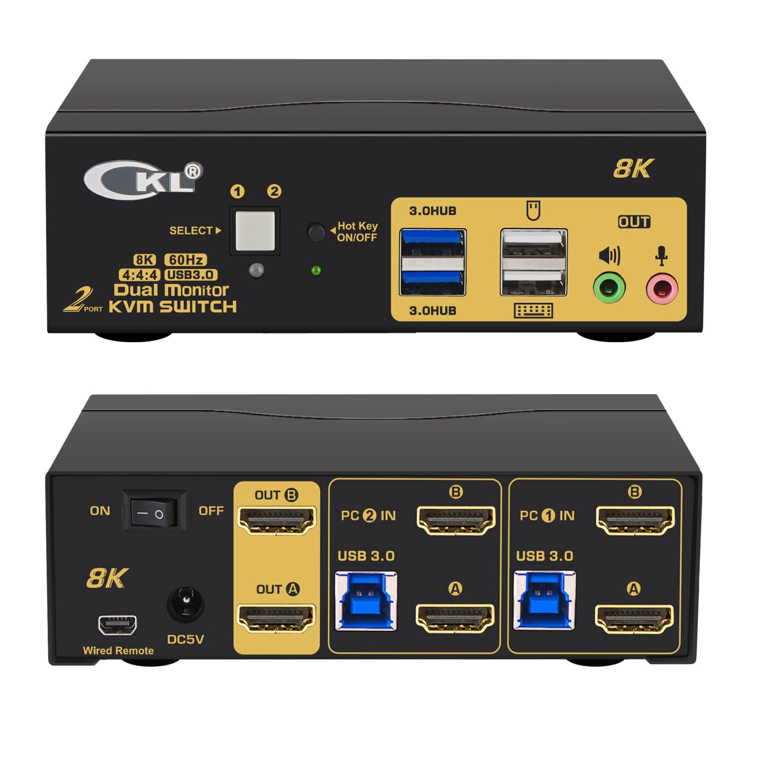 KVM 2x2 HDMI Switch Dual Monitor HDMI2.1 8K60Hz 4K144Hz 4:4:4 med 2xaudio och 4xUSB-A