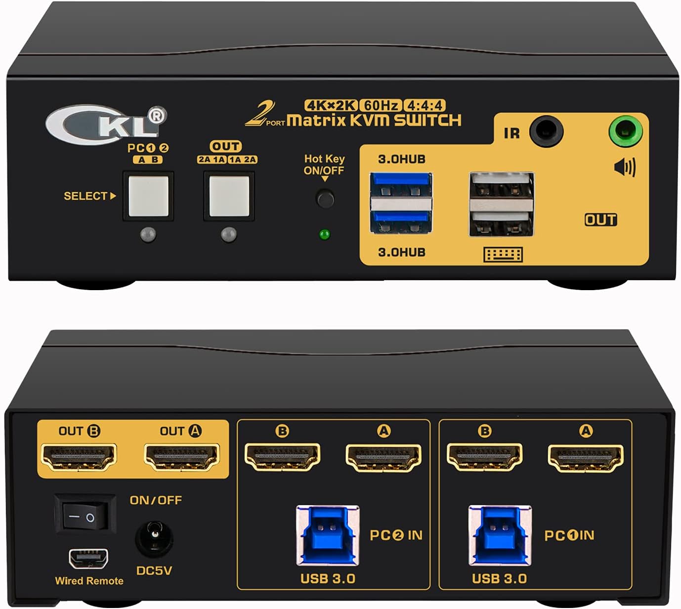 KVM 2x2 HDMI Switch Matrix dual monitor HDMI2.0 4K60Hz 4xUSB-A 1xaudio