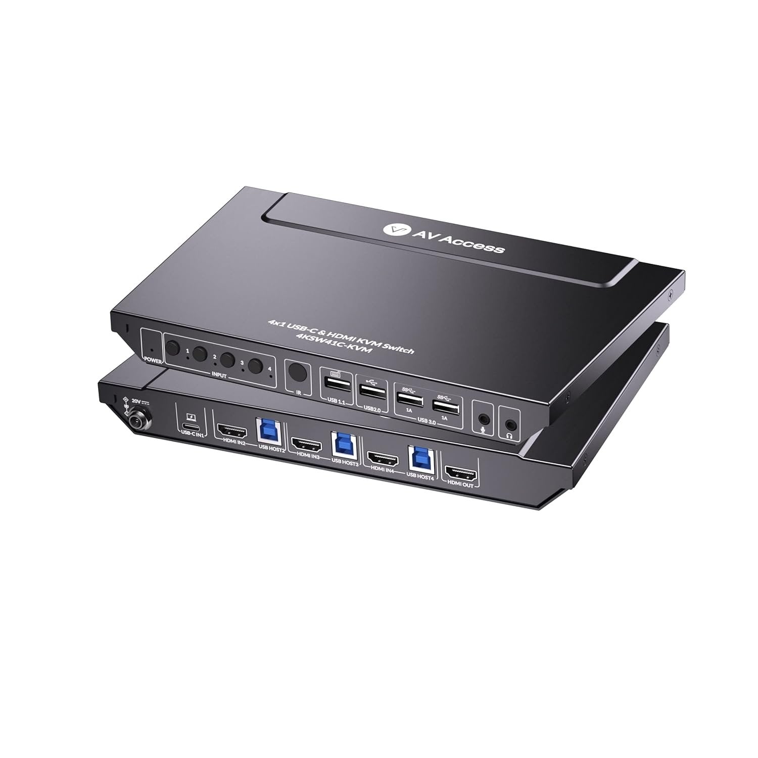 NÖRDIC USB-C & HDMI KVM-switch 4 datorer 1 bildskärm, typ-c-portstöd 60W laddning för bärbar dator, 1080P@240Hz & 2560×1440@144Hz