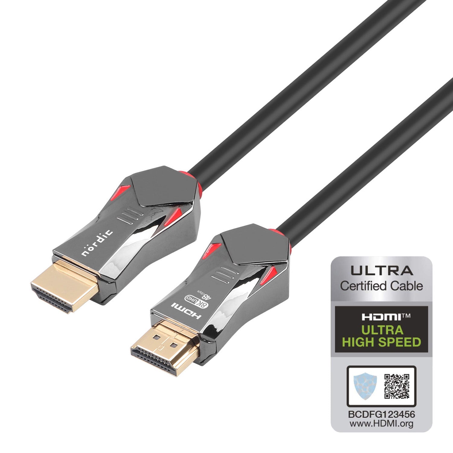 NÖRDIC CERTIFIED CABLES 5m Ultra High Speed HDMI 2.1 8K 60Hz 4K 120Hz 48Gbps Dynamic HDR eARC VRR guldpläterade kontakter