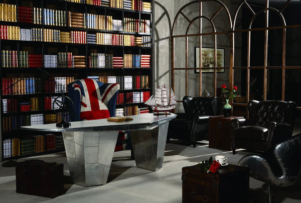 Maximalist Interior Design Style with Bookshelf and Aluminium Table