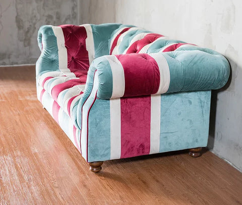 Velvet fabric sofa in green and red