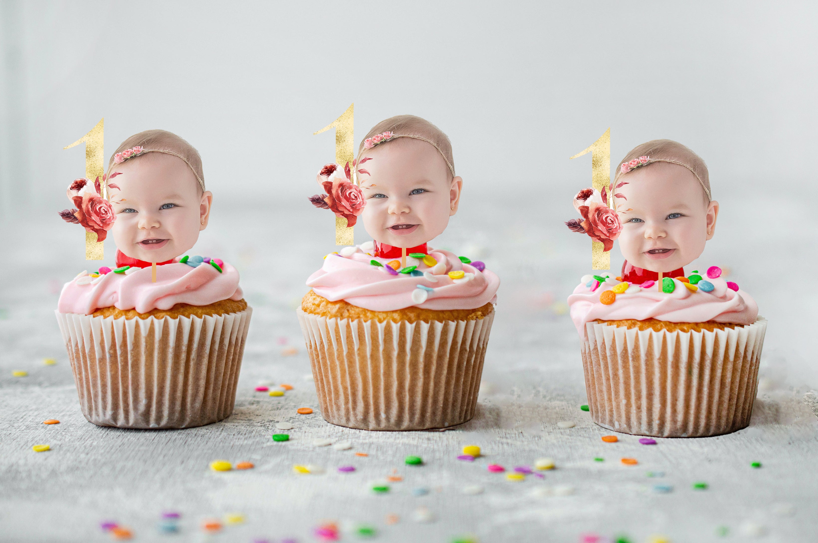 first birthday custom photo cupcake topper