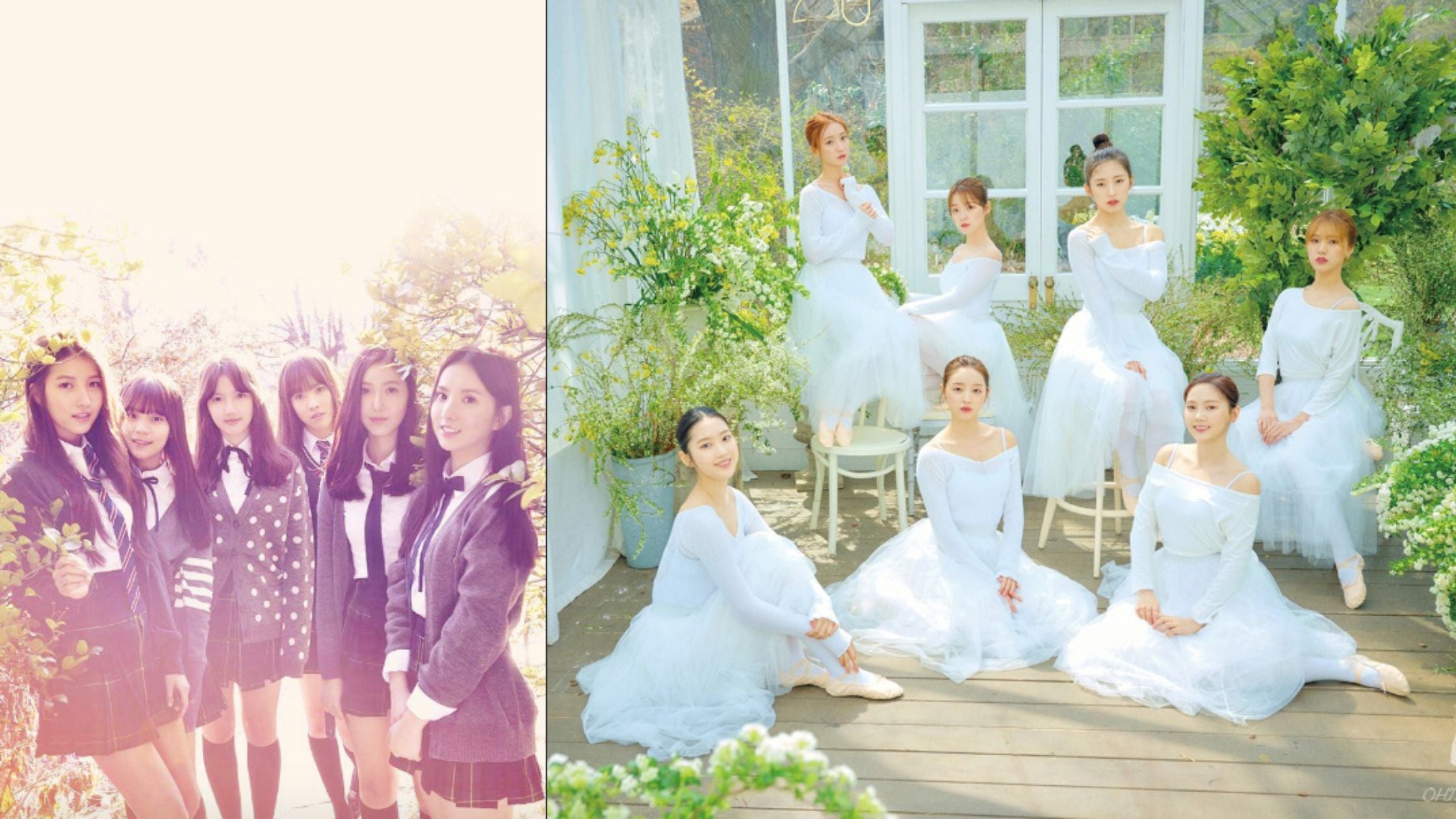 Promo images for GFriend's Rough and Oh My Girl's SSFWL