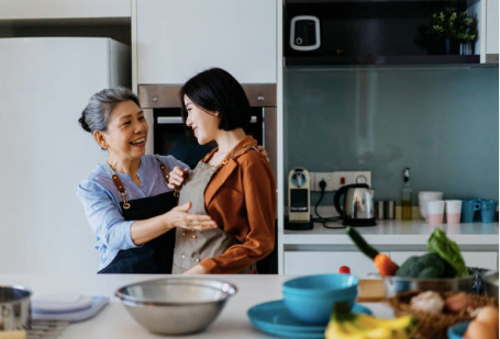 Korean mom and grandma in a kitchen