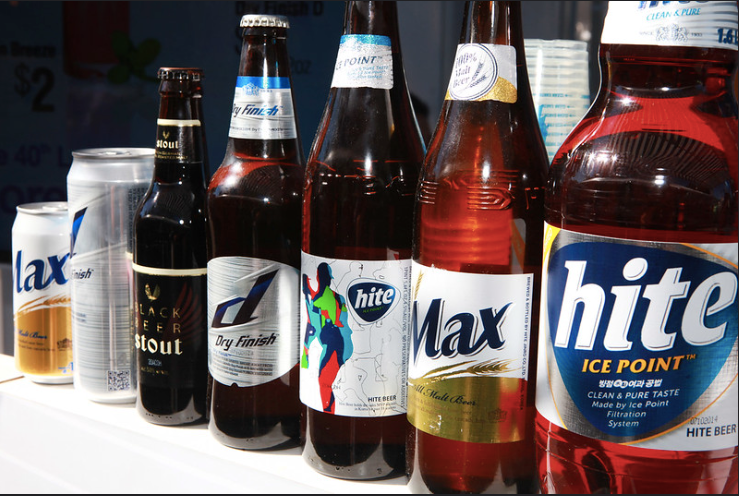 HiteJinro beer bottles lined up