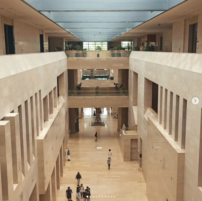 Interior of National Korea Museum - modern, beige marble blocks