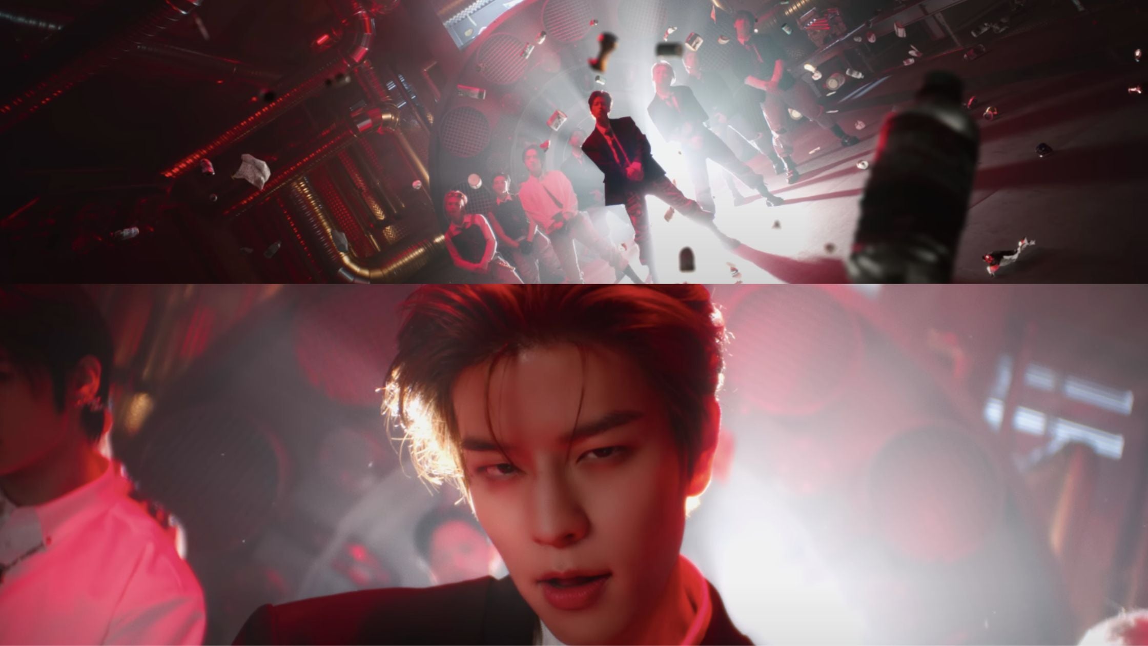 Seungmin in red lighting at an angle