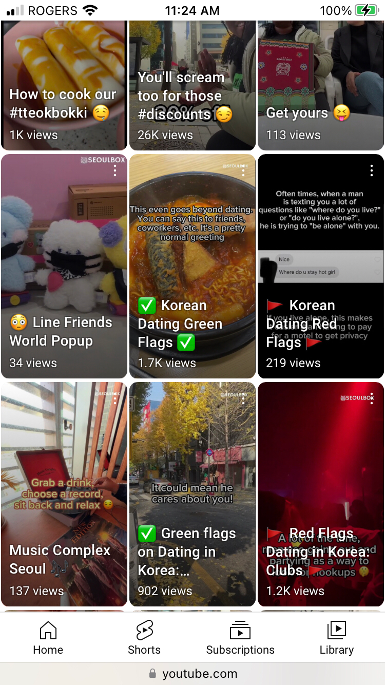 Seoulbox YouTube shorts taken on a phone