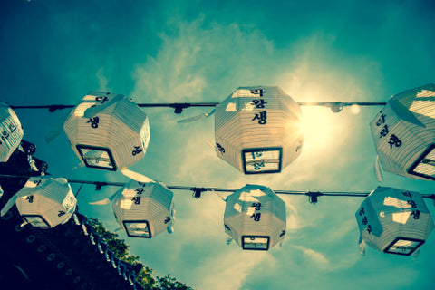  White paper lanterns in temple north of Seoul