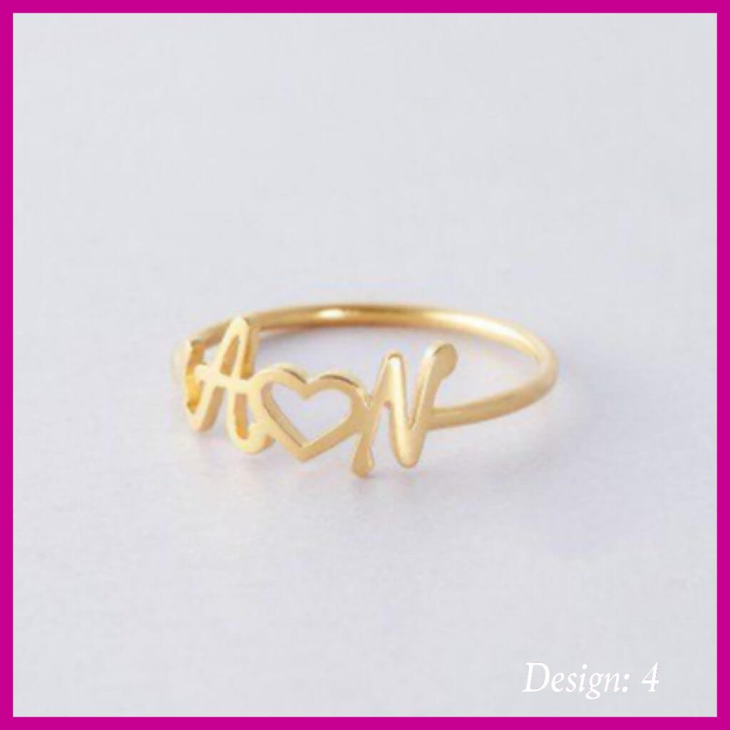 Couple Hollow Heart Name Initial Ring