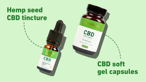 Image of Hemp Seed CBD tincture and CBD soft gel capsules 