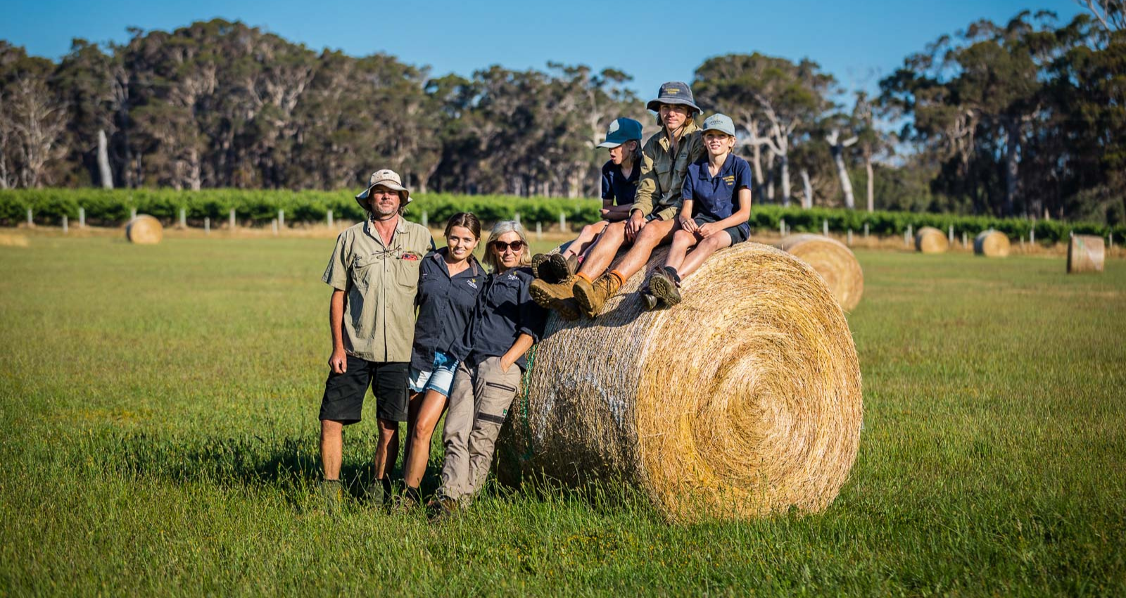 Jilyara Family in the vineyard on the hay
