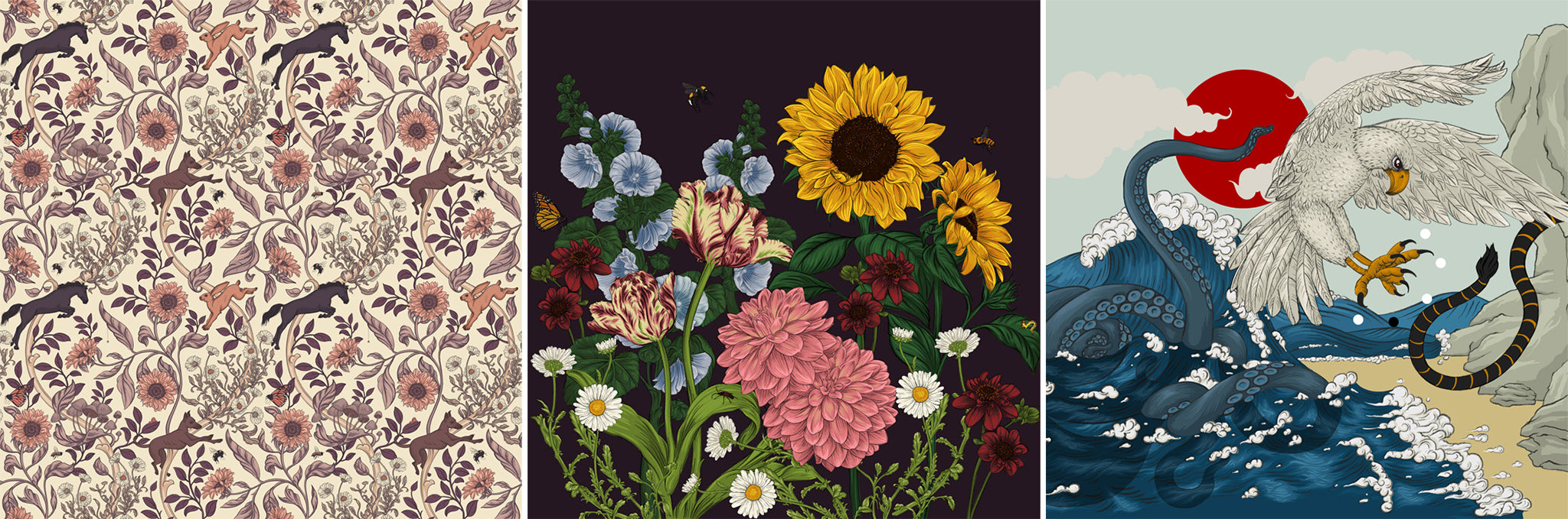 New Zealand illustrator Laura Shallcrass, flower and pattern illustrations.