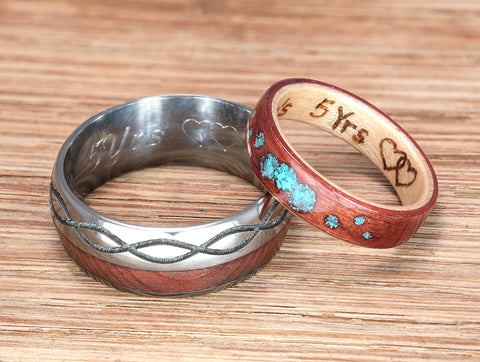 Two Eco Wood Rings with matching engraving inside.