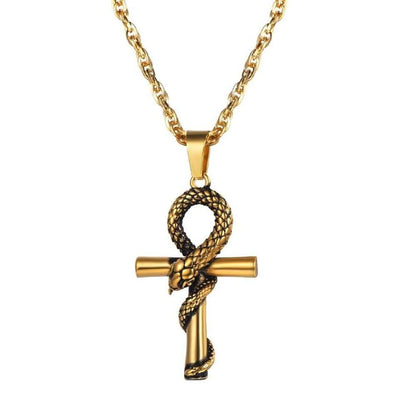 Gold Cross with Snake Necklace