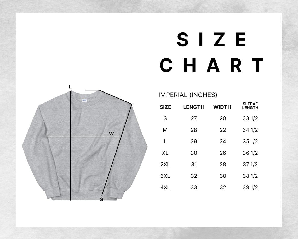 Size Chart Gildan 18000 Unisex Sweatshirt Size Guide