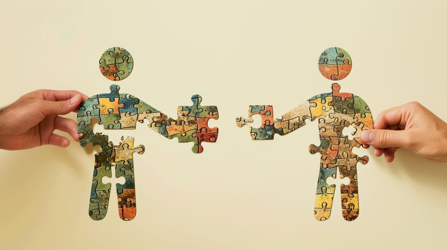 Two people made from jigsaw puzzle pieces