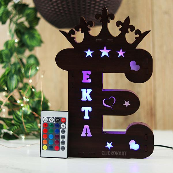 Alphabet E Wooden Multi Color Led Name Board Paidsanta