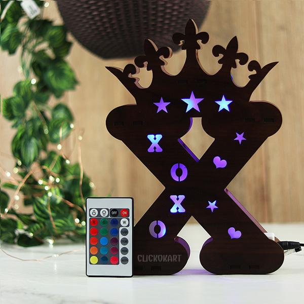 Alphabet X Wooden Multi Color Led Name Board Paidsanta