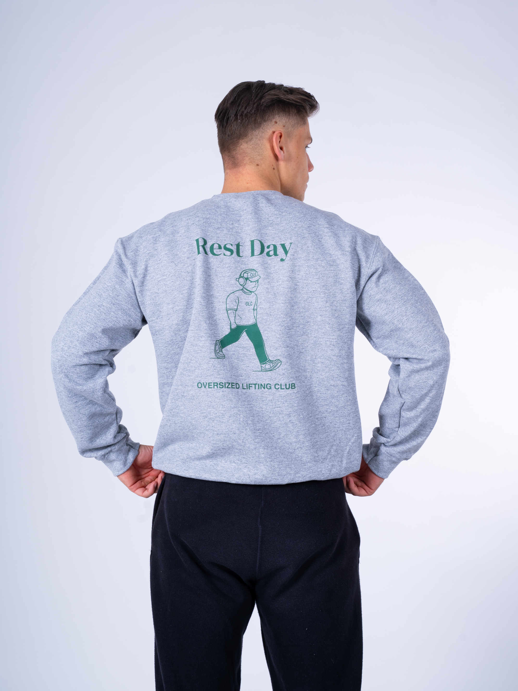 Se NEAT Sweatshirt - Grey/Forrest Green - L hos Oversized Lifting Club