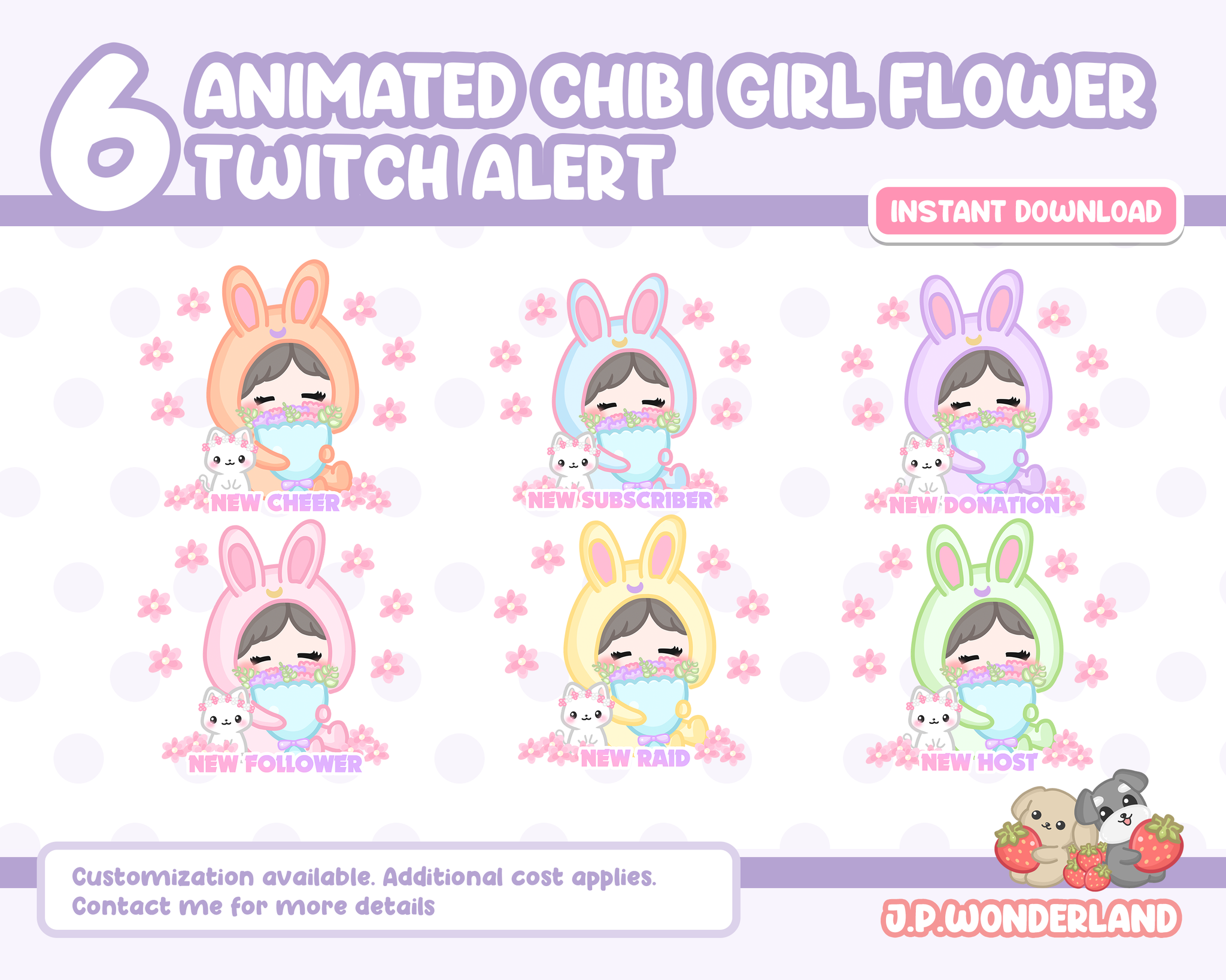 Animated Chibi Girl With Flowers Twitch Alerts Stream Alerts Jpwonderland