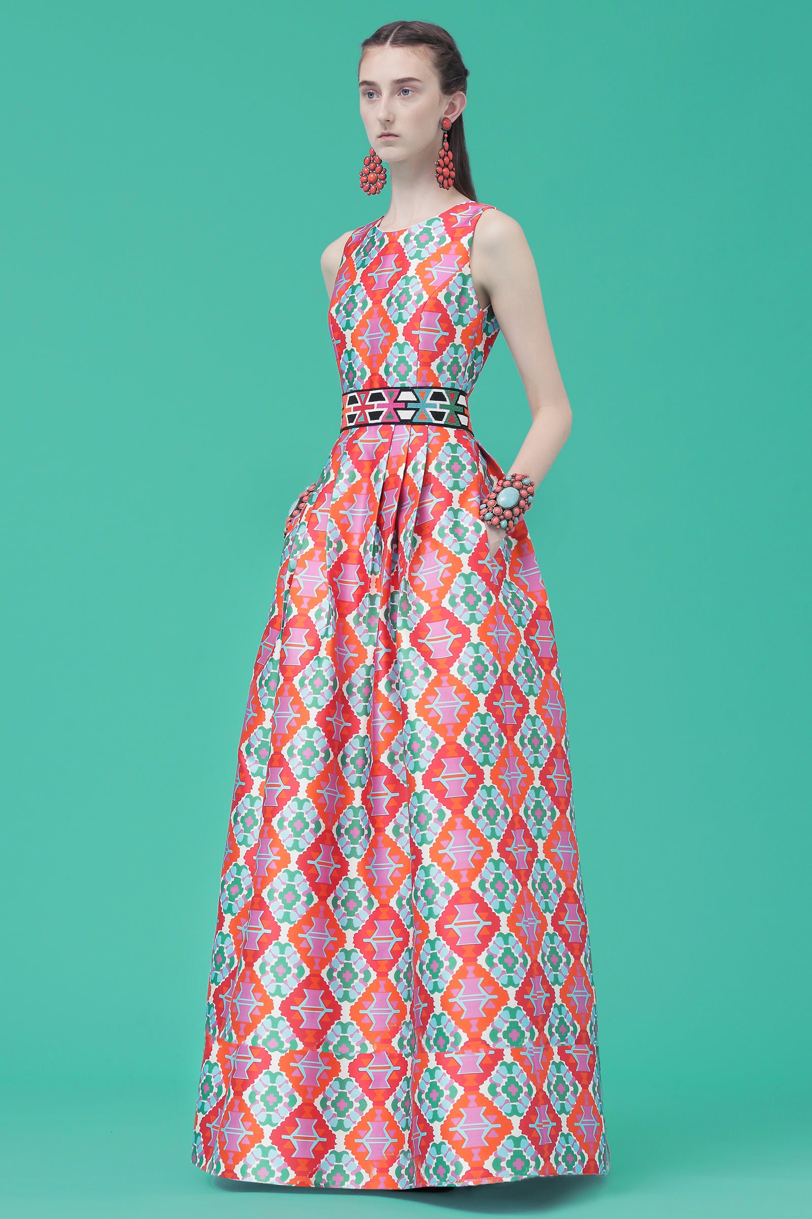 Geometric print gown