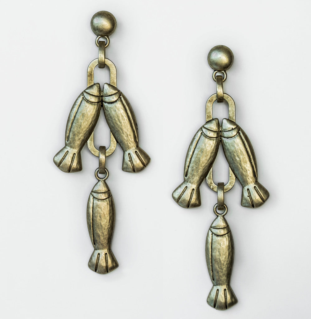 Triple fish earrings