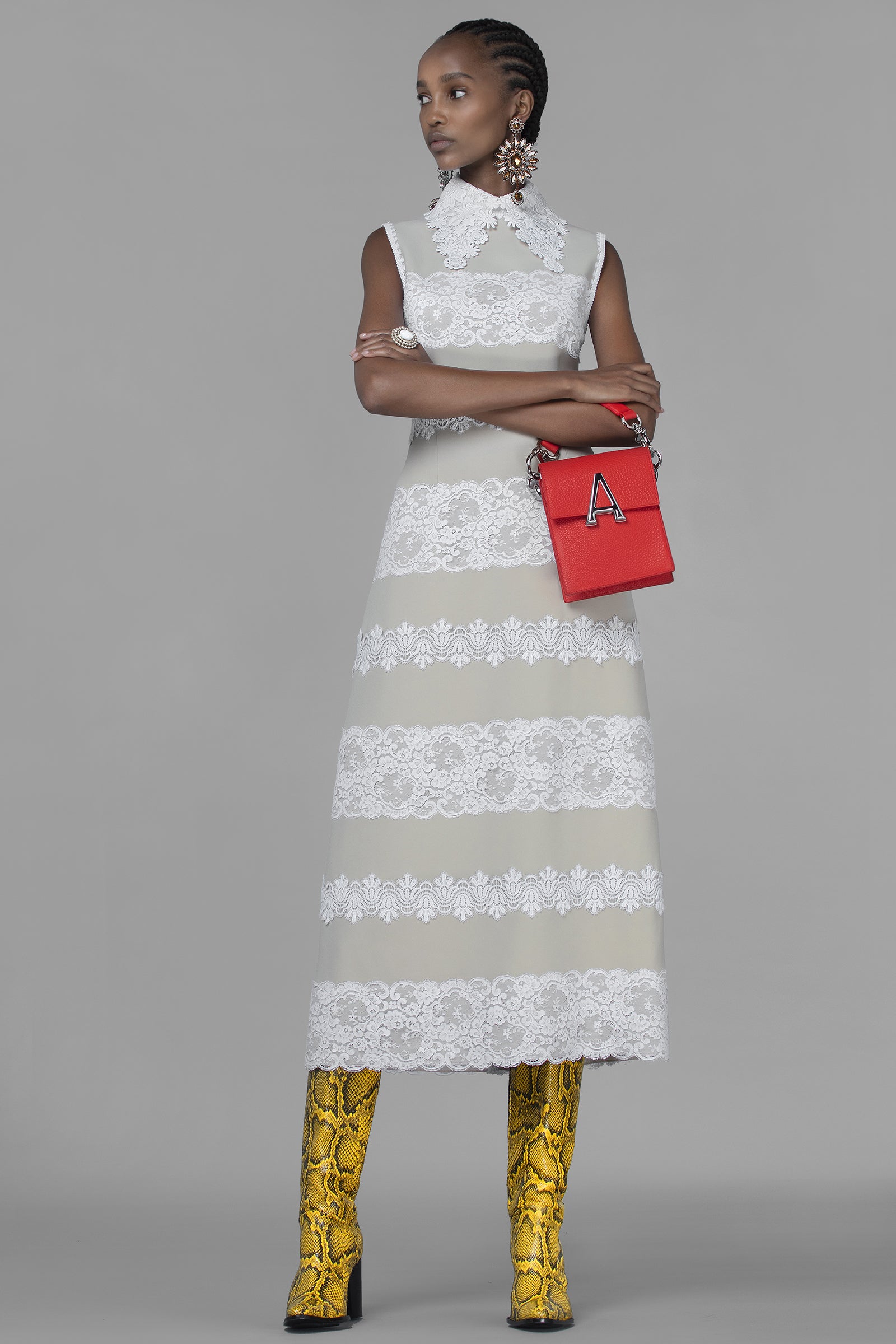 Guipure paneled dress