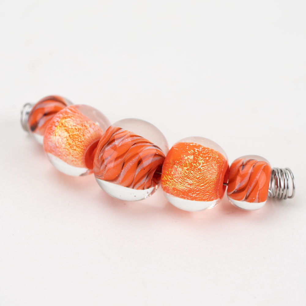 Marbled Creamsicle Barrel Beads - Orange & White Pony Beads for Kandi