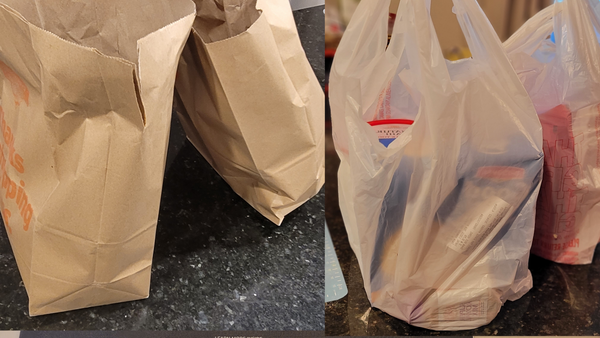 Image for plastic and paper based single grocery bags.
