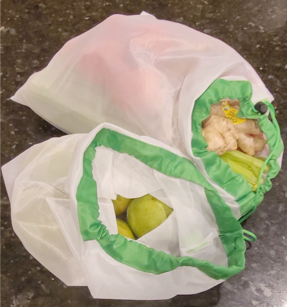 Image for reusable washable grocery bags filled with fresh produce.