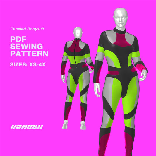Stretch Colorblock Corset Bodysuit Sewing Pattern (Sizes XS-4X) - PDF