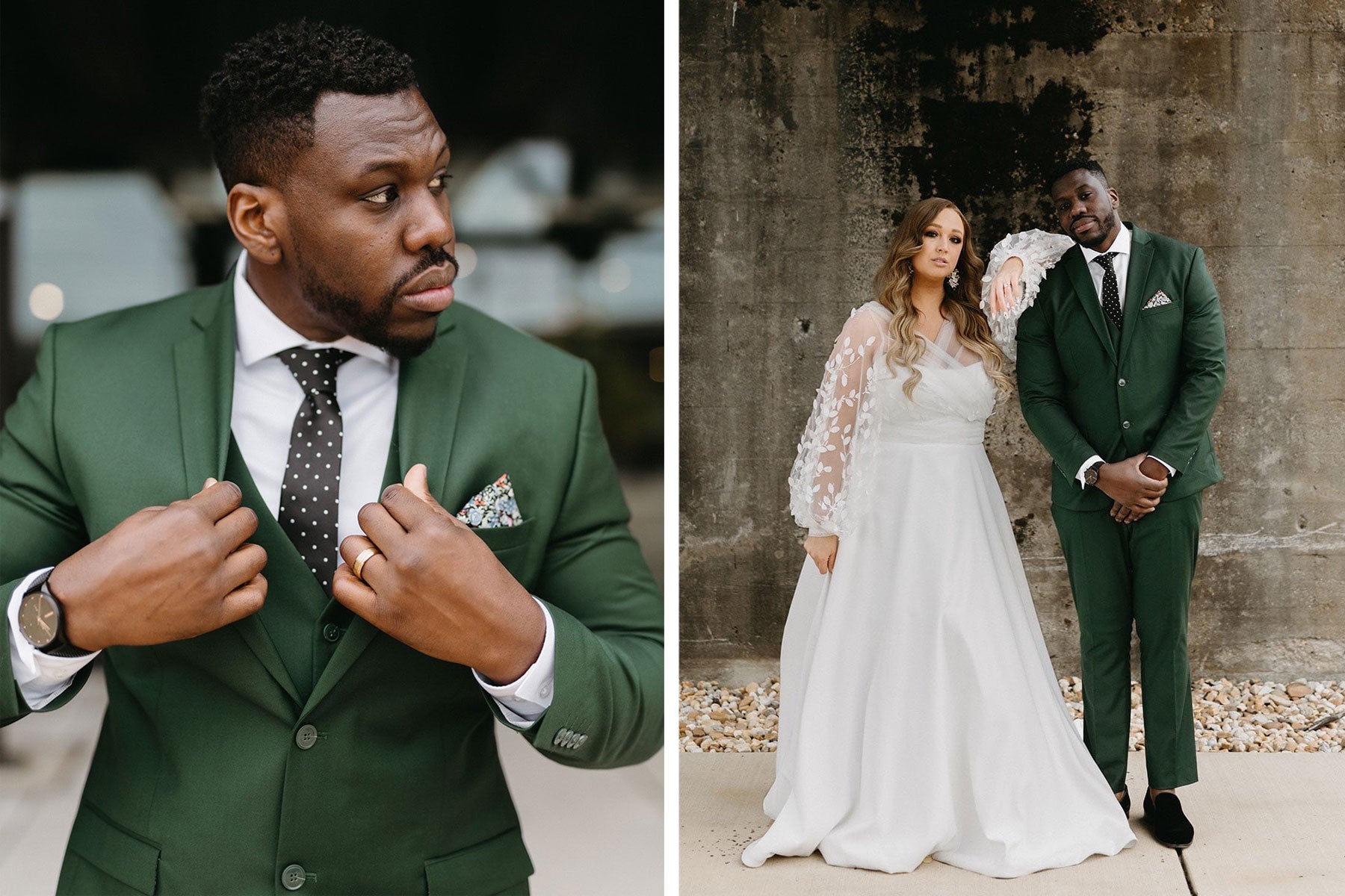 groom in green wedding suit for fall wedding