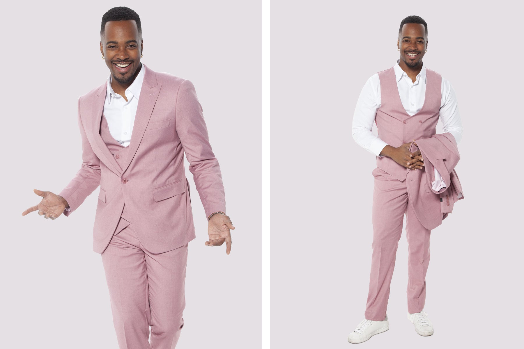 man in mauve color suit for summer wedding