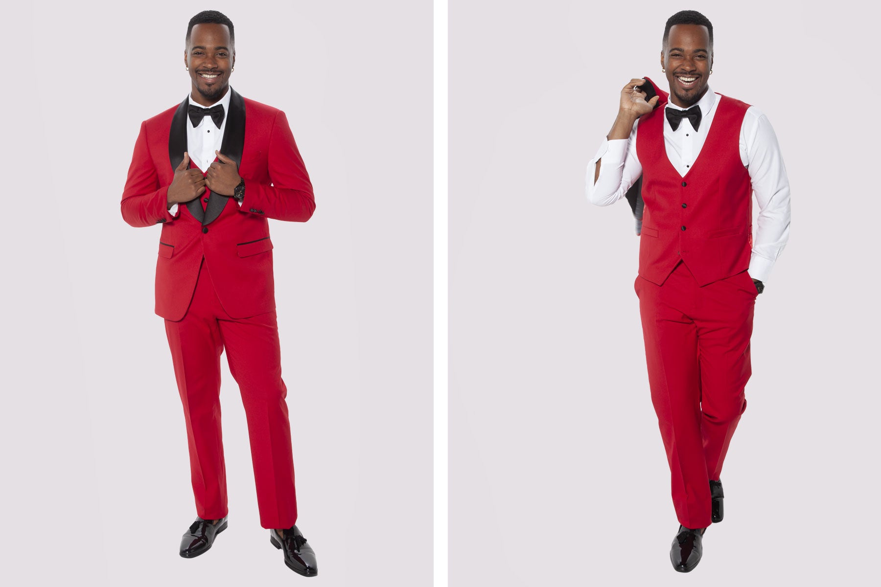 guy wearing red prom tuxedo