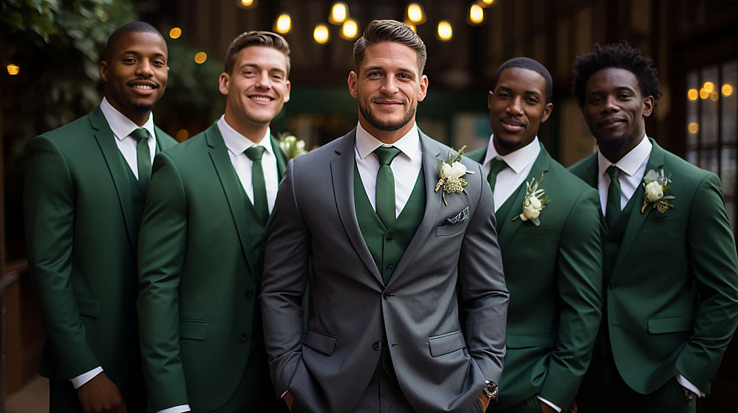 groom and groomsmen wearing wedding suit