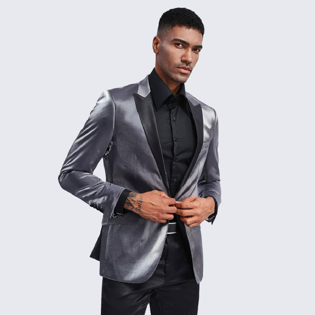 Charcoal Tuxedo Jacket Shiny Slim Fit with Peak Lapel - Blazer - Prom ...