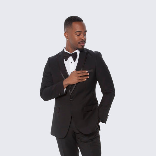 Perfect black leather tuxedo: Classic Hollywood top hat and bowtie