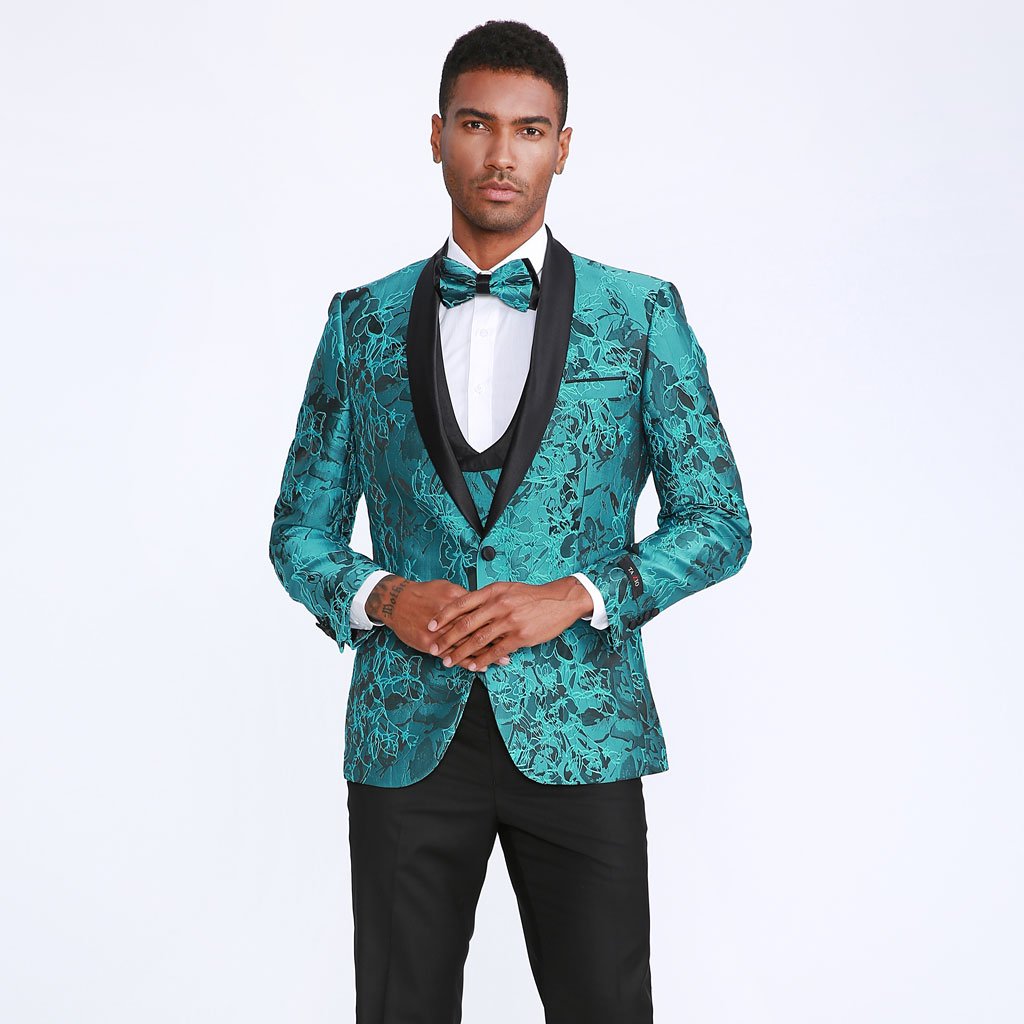 black tux with teal vest