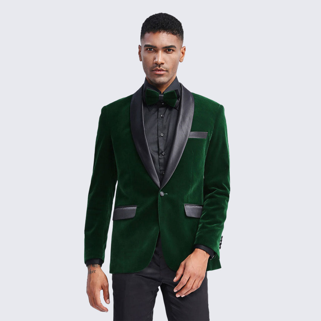 Emerald Green Velvet Tuxedo Jacket Slim Fit with Shawl Lapel - Blazer ...