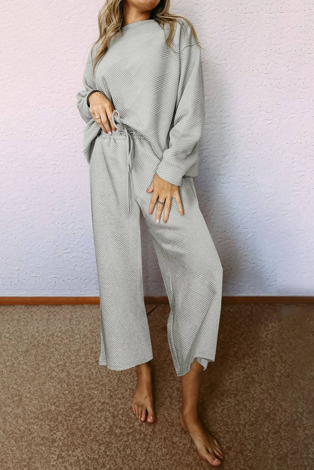 Textured Drawstring Pants Set