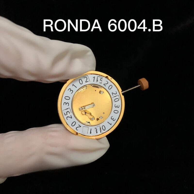 Swiss Made RONDA 6004B Quartz Movement - Gold Gilted, New & Original 