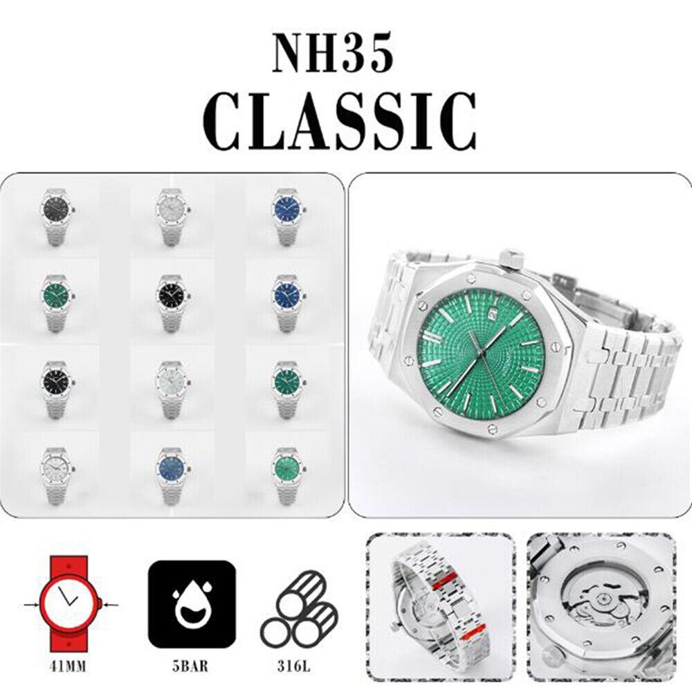 Stylish 41mm Men's Automatic Stainless Steel Watch with NH35 Movement and Sapphire Glass 