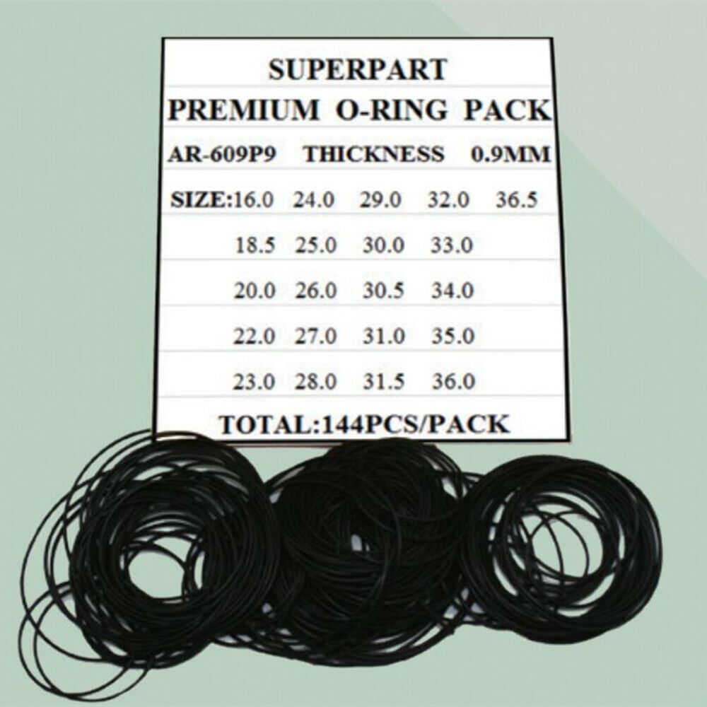 Waterproof O Ring Kit: 0.9mm Thickness, 21 Sizes, 144pcs - Watch Back Gasket Washers