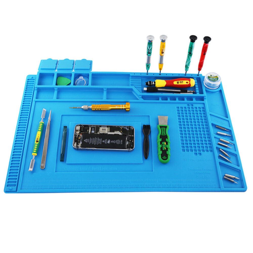 Heat-Resistant Silicone Soldering Mat with Screw Positioning and Accessory Slots 